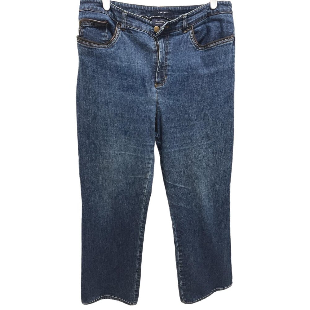 0218 Jones New York Stretch  Straight Leg Faded Denim Jeans
